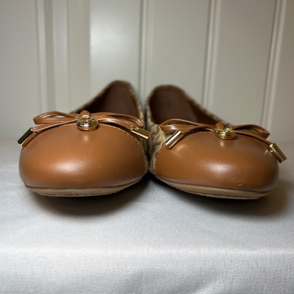 Michael Kors Women’s Brown and Tan MK Logo Ballet Flats Bow Size 8.5‎ - Picture 3 of 12